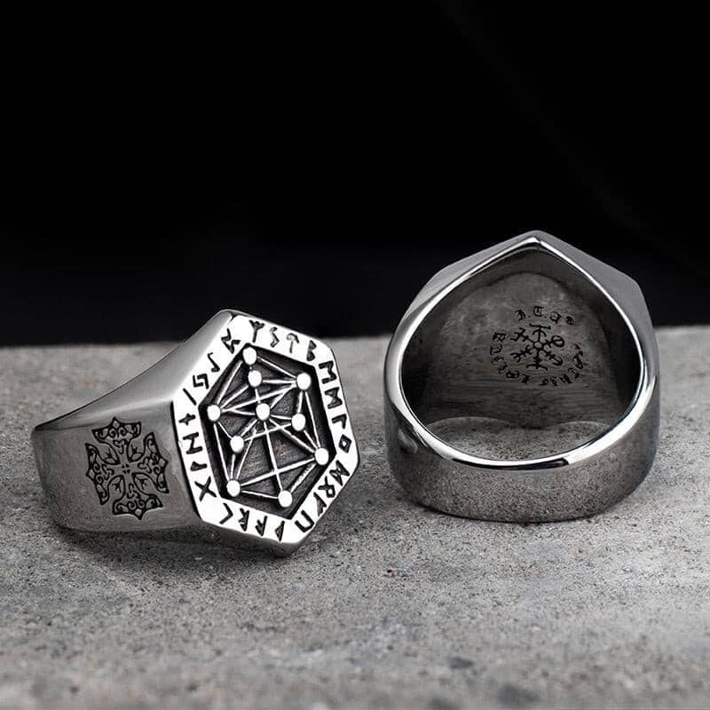 Anel Helgi com Runas em Aço inoxidável Ring Tesouros Vikings