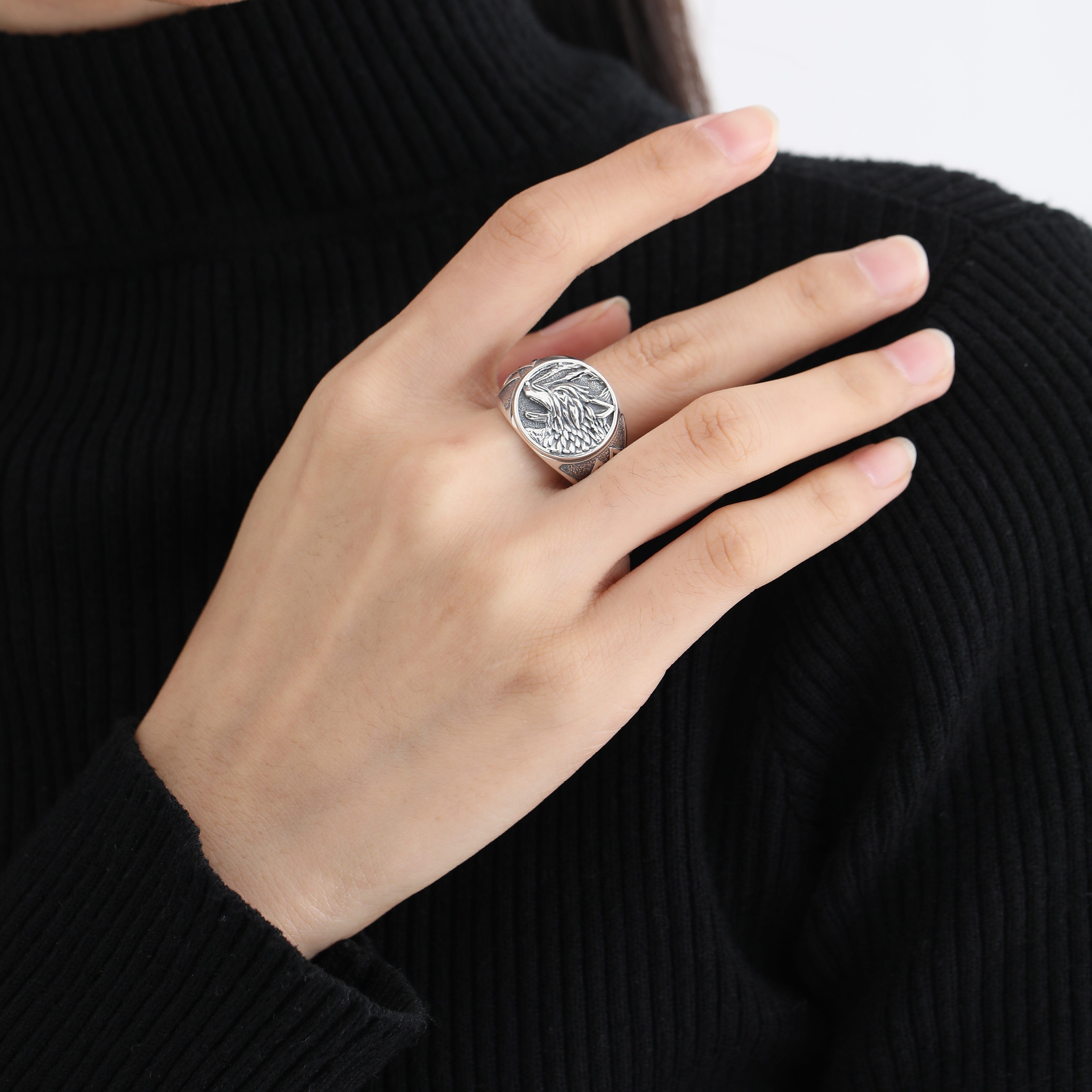 Anel Lobo Viking em Prata 925 - Tamanho Ajustável Ring Tesouros Vikings