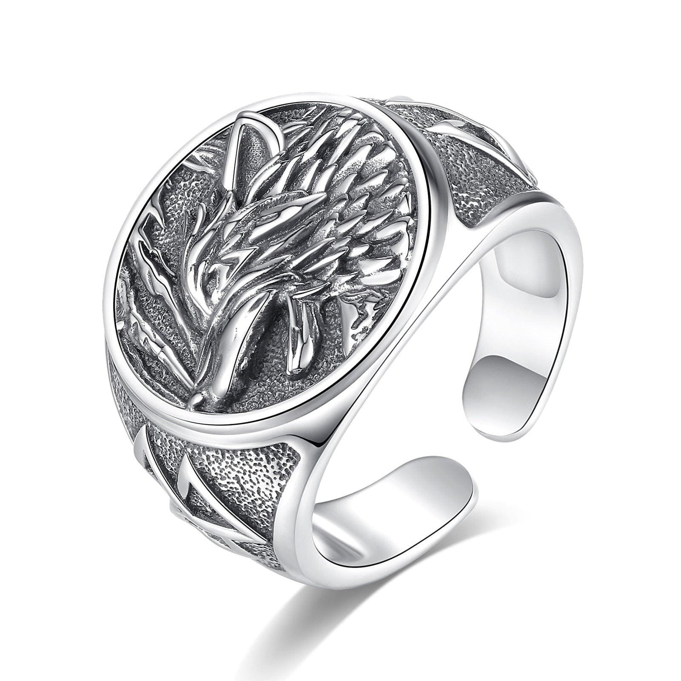 Anel Lobo Viking em Prata 925 - Tamanho Ajustável Ring Tesouros Vikings