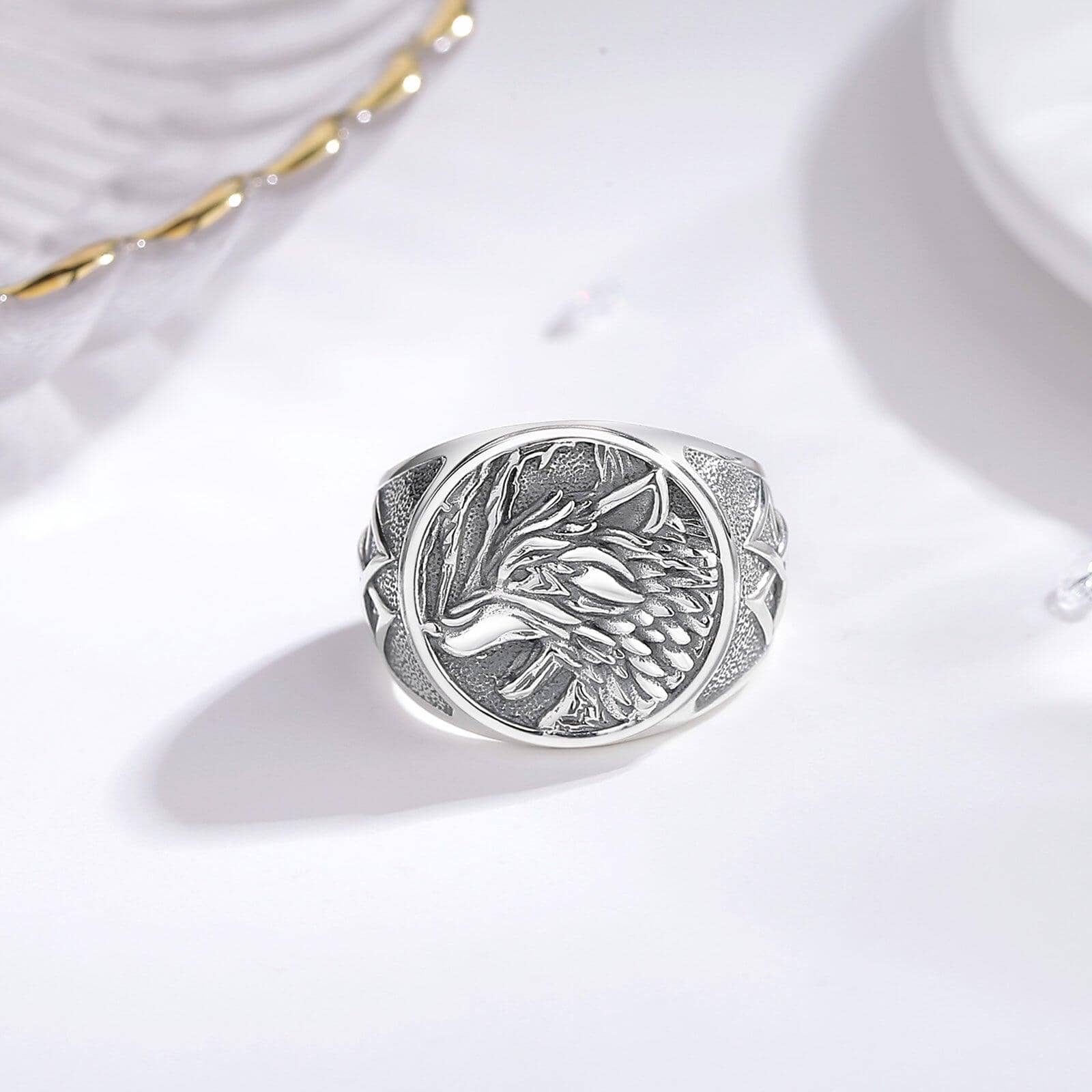 Anel Lobo Viking em Prata 925 - Tamanho Ajustável Ring Tesouros Vikings