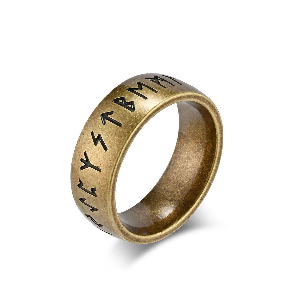 Anel Masculino de Runas Vikings em Aço Inoxidável ring Tesouros Vikings