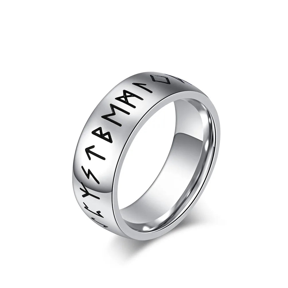 Anel Masculino de Runas Vikings em Aço Inoxidável ring Tesouros Vikings