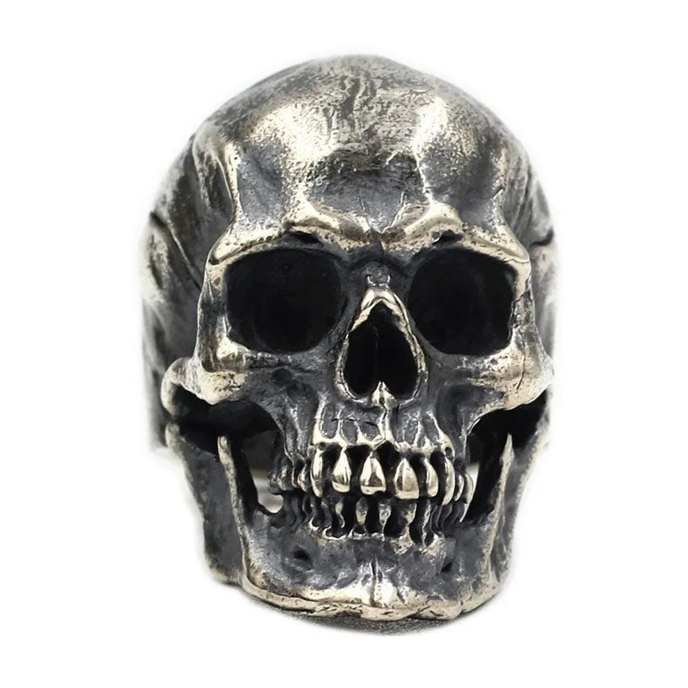 Anel Nordic Skull em Prata 925 Envelhecida Anel Tesouros Vikings