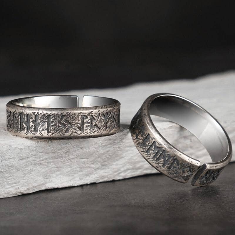 Anel Nórdico com Runas em Prata 925 - Tamanho Ajustável Ring Tesouros Vikings
