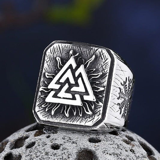 Anel Quadrado VALKNUT em Aço Inoxidável Ring Tesouros Vikings