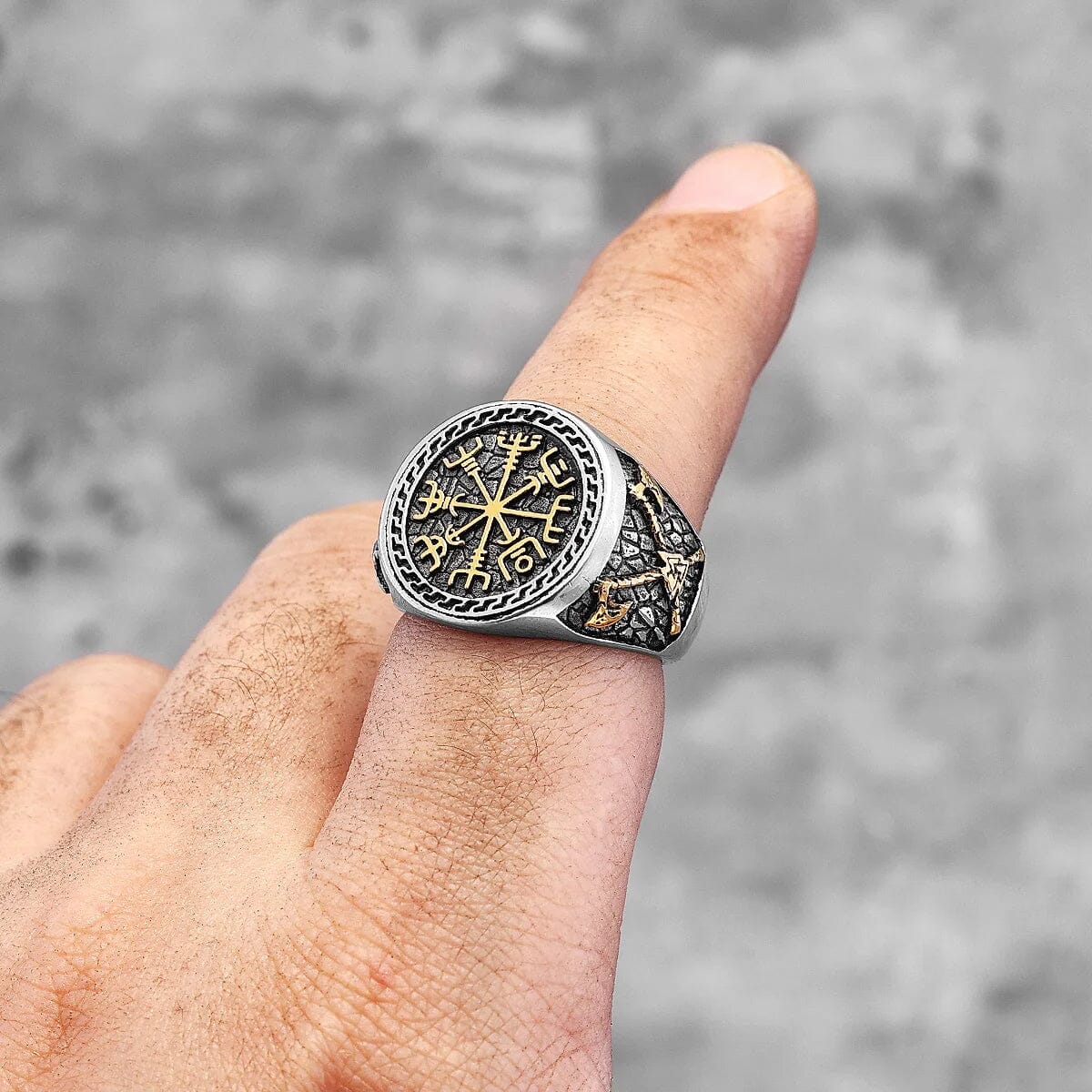 Anel Runa Vegvisir em Aço Inoxidável Anel Tesouros Vikings