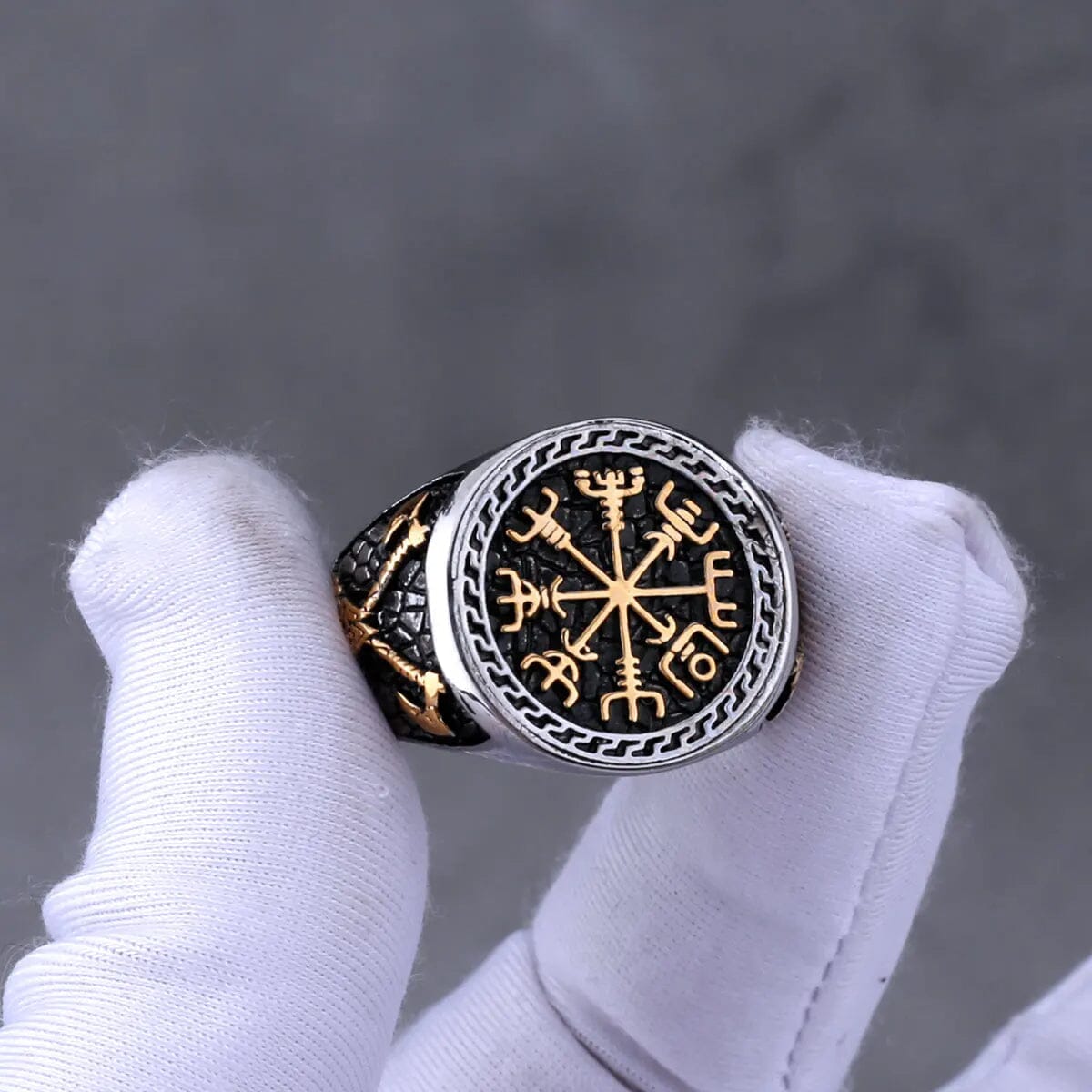 Anel Runa Vegvisir em Aço Inoxidável Anel Tesouros Vikings