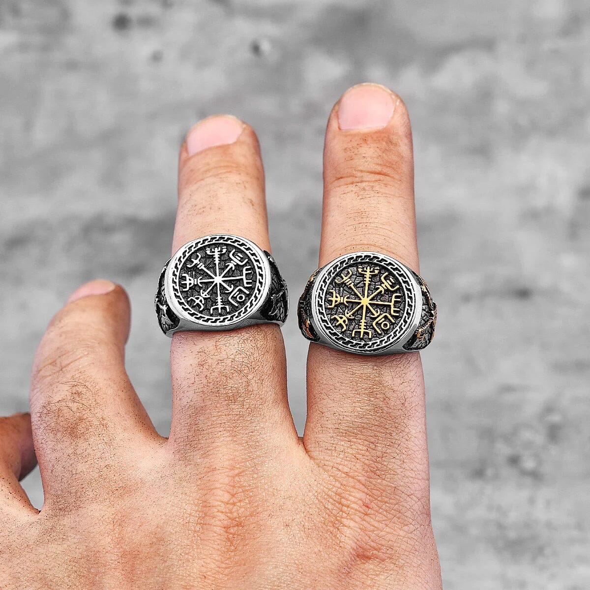 Anel Runa Vegvisir em Aço Inoxidável Anel Tesouros Vikings