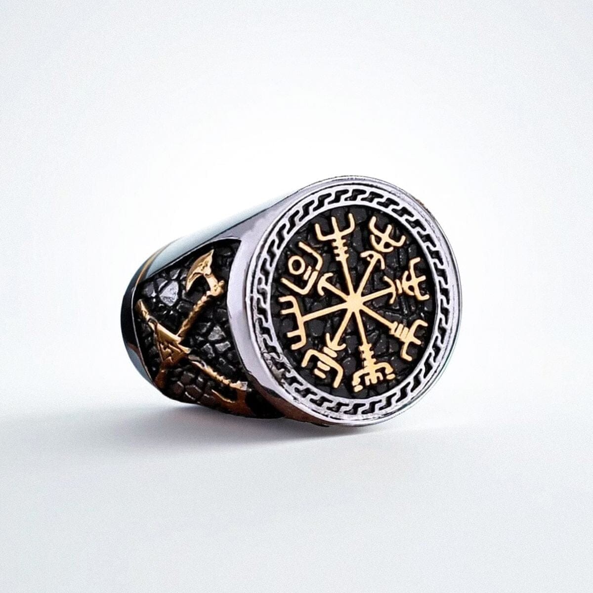 Anel Runa Vegvisir em Aço Inoxidável Anel Tesouros Vikings