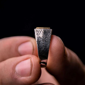 Anel Runas Vikings em Prata 925 - Tamanho Ajustável Ring Tesouros Vikings
