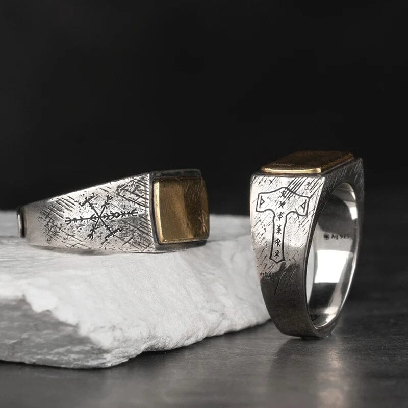 Anel Runas Vikings em Prata 925 - Tamanho Ajustável Ring Tesouros Vikings