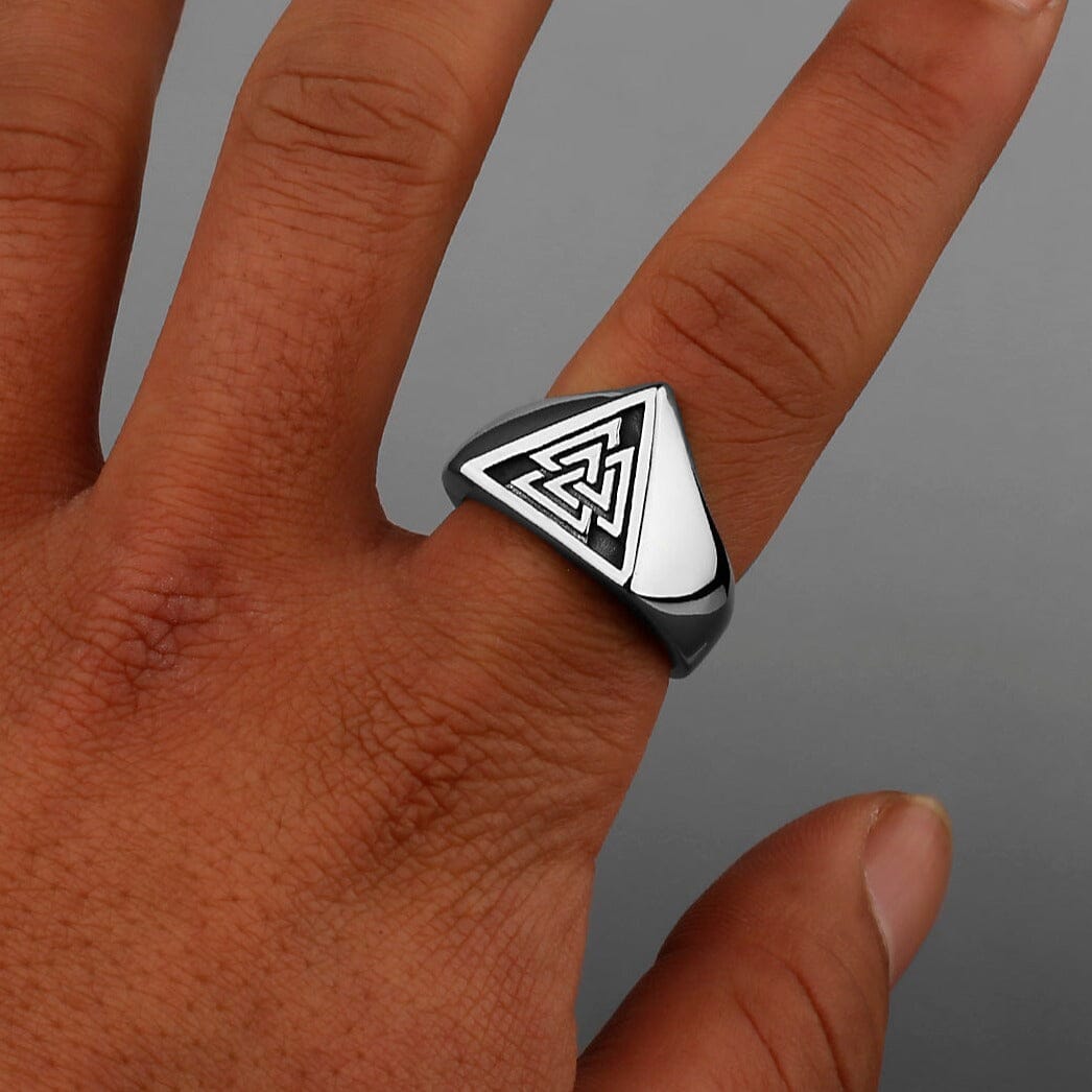 Anel VALKNUT Triangular em Aço Inoxidável Ring Tesouros Vikings