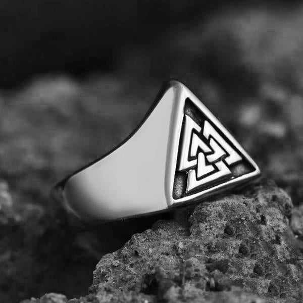 Anel VALKNUT Triangular em Aço Inoxidável Ring Tesouros Vikings