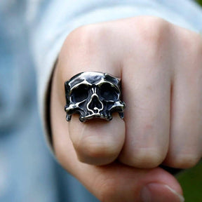 Anel Warrior Skull em Aço Inoxidável Ring Tesouros Vikings