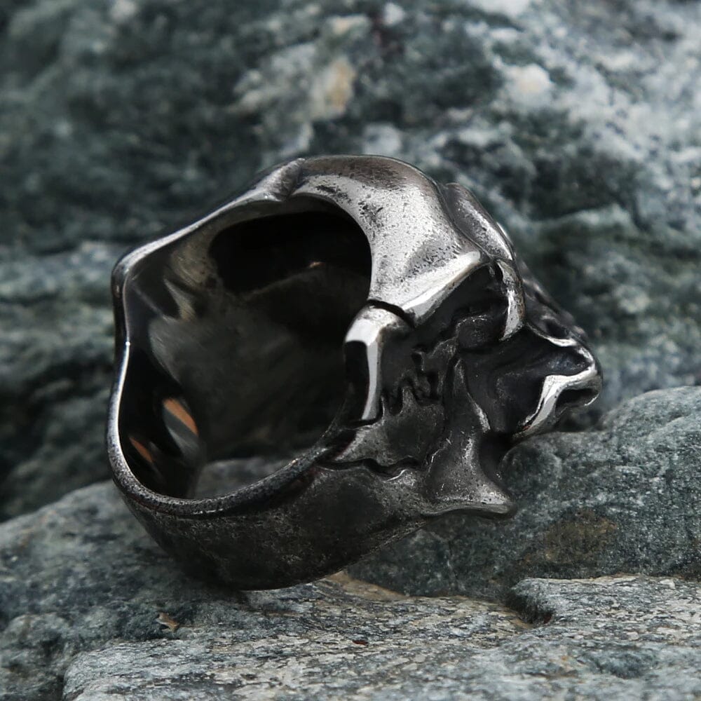 Anel Warrior Skull em Aço Inoxidável Ring Tesouros Vikings