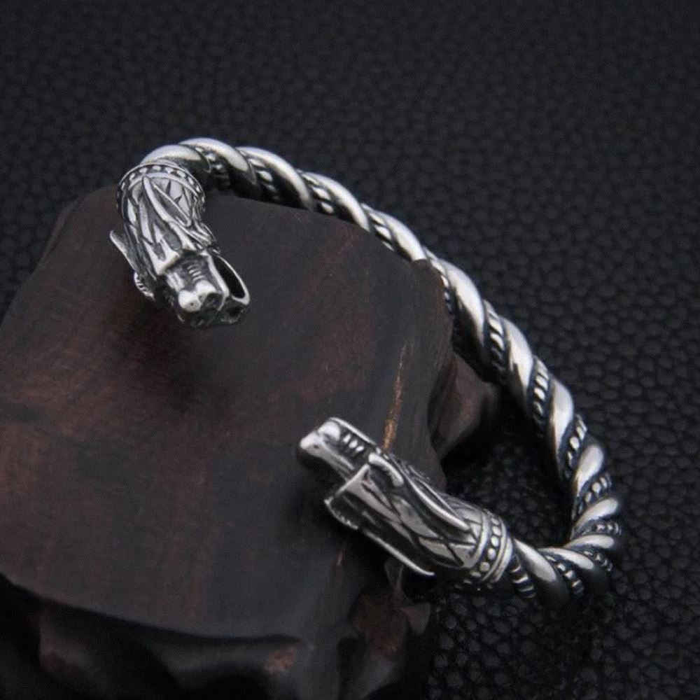 Bracelete Dragão Nórdico em Aço inoxidável Bracelet Tesouros Vikings