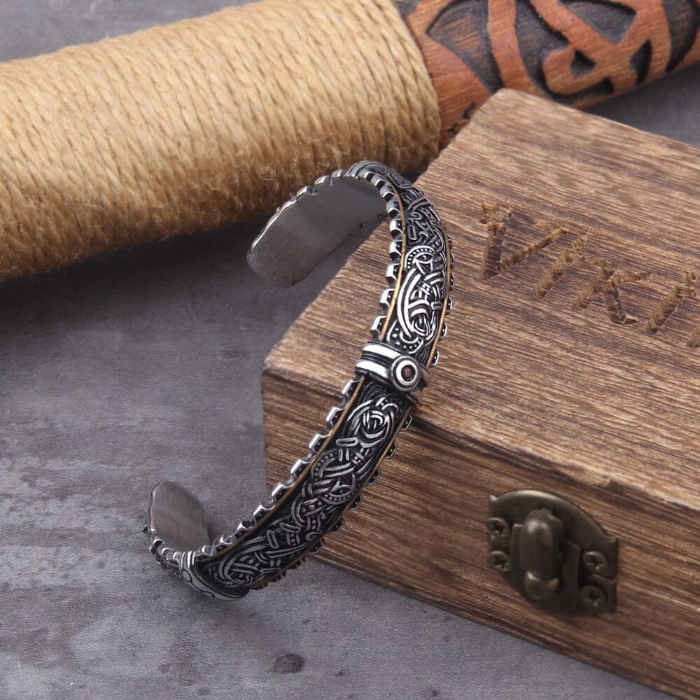 Bracelete Jormungandr em Aço Inoxidável Jormungandr Bracelet Tesouros Vikings