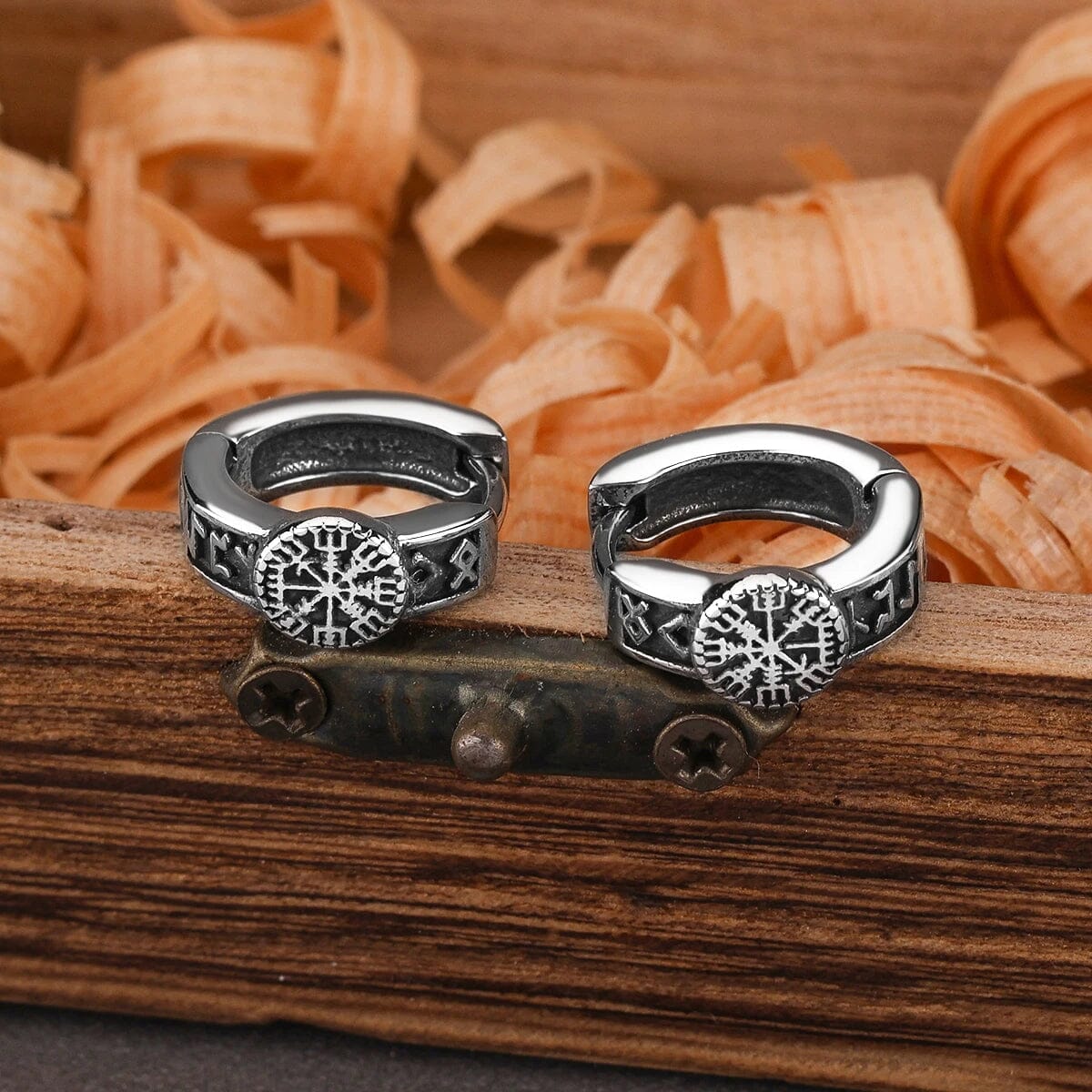 Brinco Argola Vegvisir em Aço Inoxidável earrings Tesouros Vikings