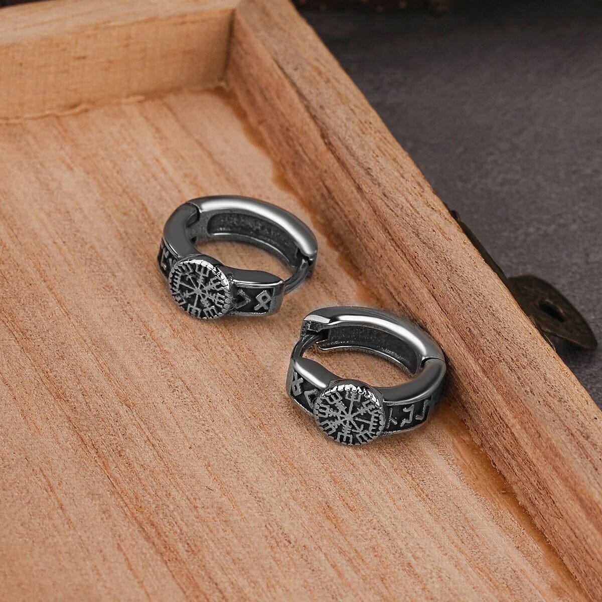 Brinco Argola Vegvisir em Aço Inoxidável earrings Tesouros Vikings