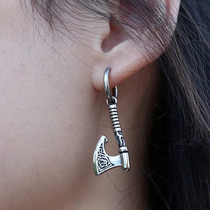 Brinco De Machado Viking Em Aço Inoxidável Earrings Tesouros Vikings