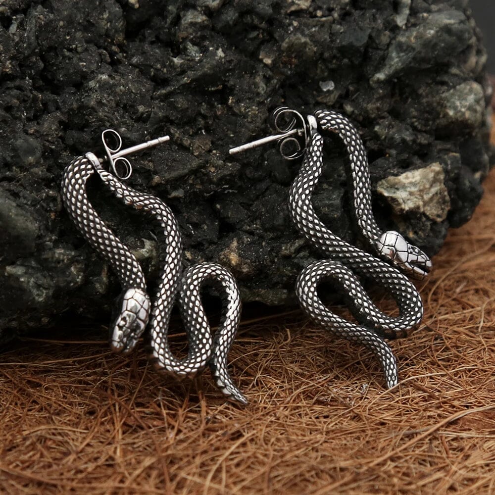 Brinco de Serpente Em Aço Inoxidável Earrings Tesouros Vikings