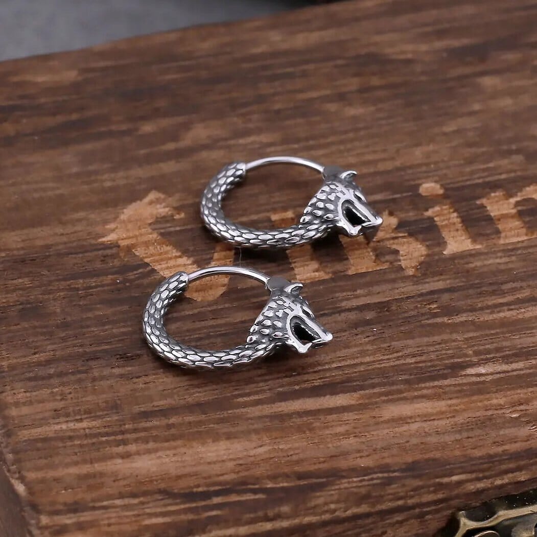 Brinco Lobo Fenrir em Aço Inoxidável Earrings Tesouros Vikings