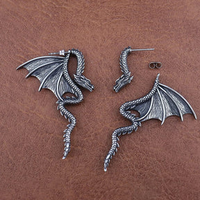 Brincos de Winged Dragon em Aço Inoxidável Brincos de Dragão em Prata 925 Tesouros Vikings