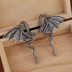 Brincos de Winged Dragon em Aço Inoxidável Brincos de Dragão em Prata 925 Tesouros Vikings