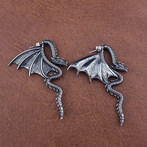 Brincos de Winged Dragon em Aço Inoxidável Brincos de Dragão em Prata 925 Tesouros Vikings