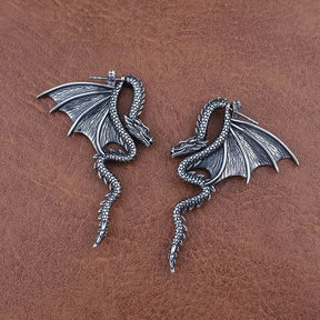 Brincos de Winged Dragon em Aço Inoxidável Brincos de Dragão em Prata 925 Tesouros Vikings