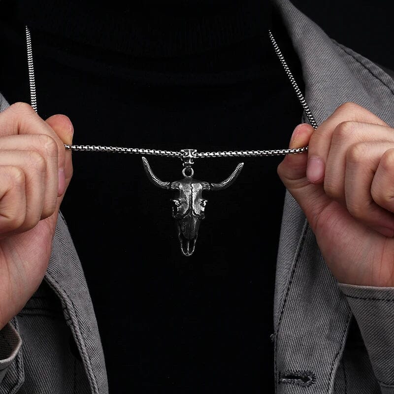 Bull Skull - Colar em Aço Inoxidável Necklace Tesouros Vikings