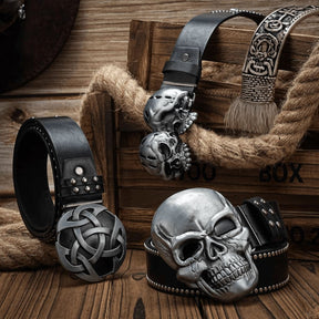 Cinto de Couro Double Skull Cinto de Couro Double Skull Tesouros Vikings