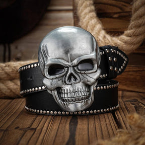 Cinto de Couro Skeleton Skull Cinto de Couro Skeleton Skull Tesouros Vikings