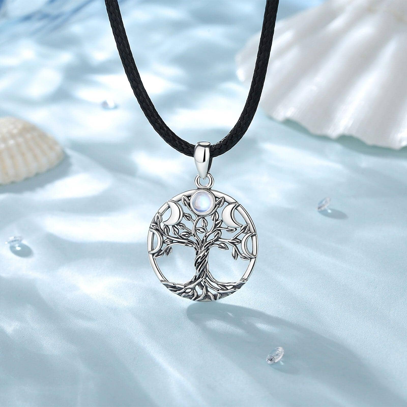 Colar Árvore da Vida com pedra lunar em Prata 925 Necklace Tesouros Vikings