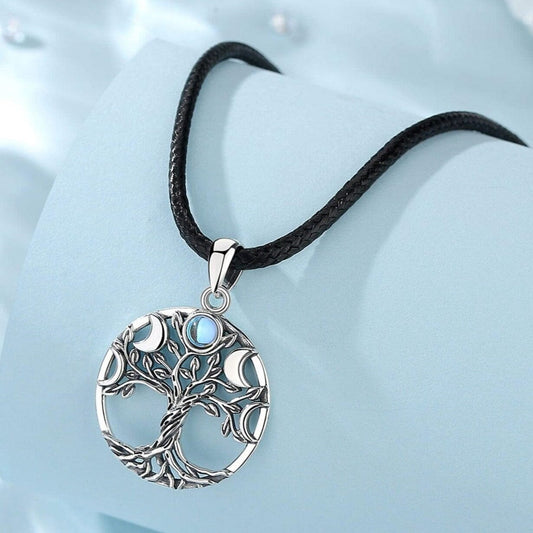 Colar Árvore da Vida com pedra lunar em Prata 925 Necklace Tesouros Vikings