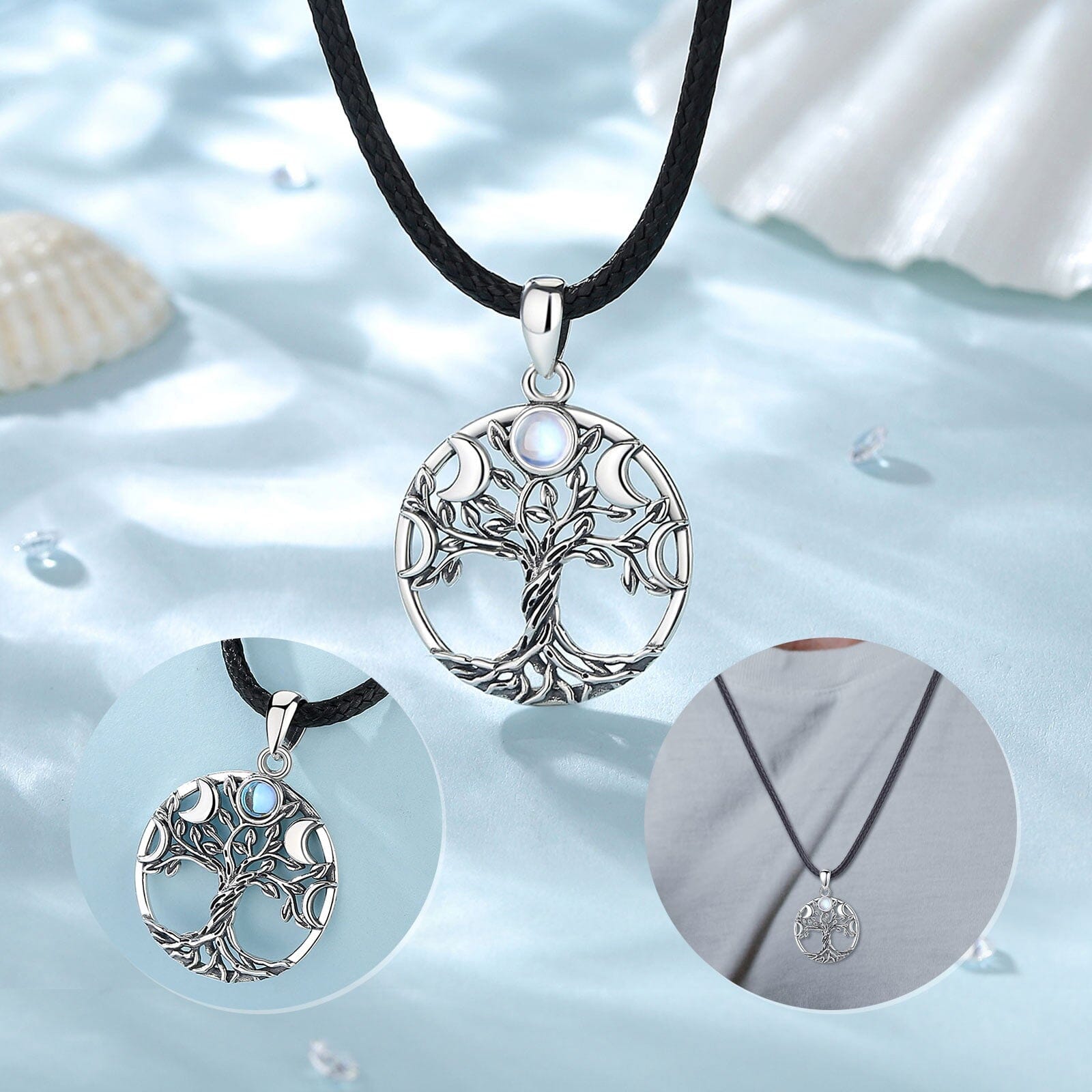 Colar Árvore da Vida com pedra lunar em Prata 925 Necklace Tesouros Vikings