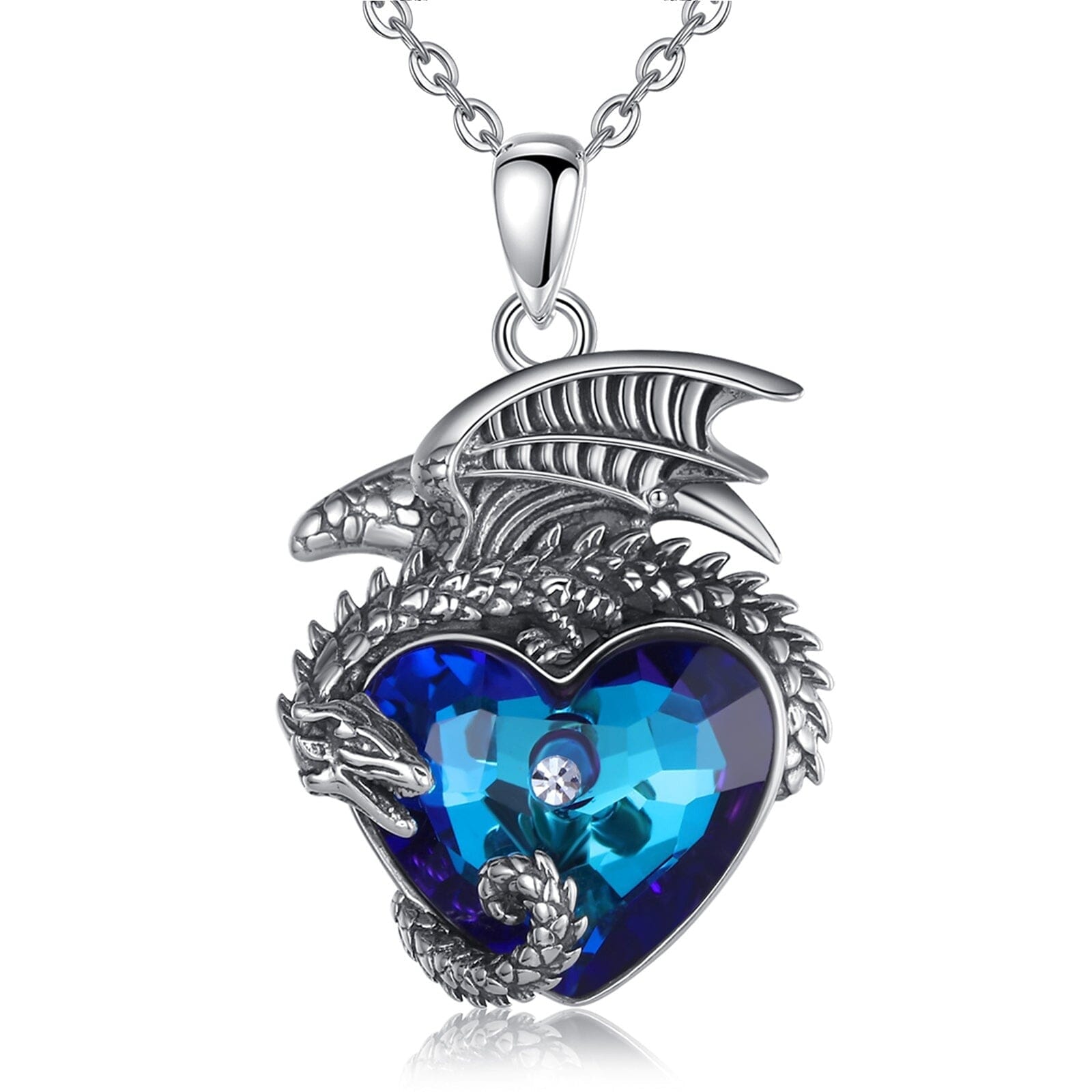 Colar Coração de Dragão Azul - Prata 925 Necklace Tesouros Vikings