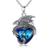 Colar Coração de Dragão Azul - Prata 925 Necklace Tesouros Vikings