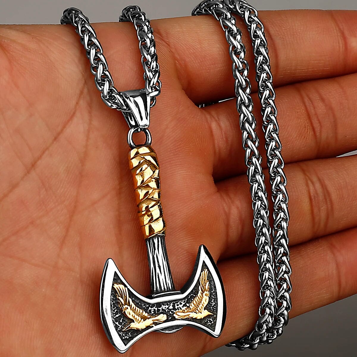 Colar de Machado Duplo em Aço Inoxidável Necklace Tesouros Vikings