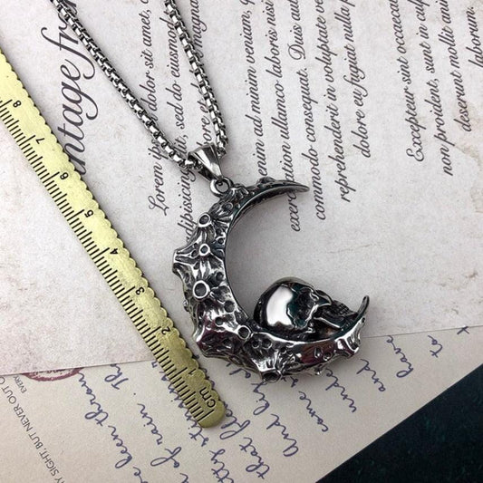 Colar Death Moon em Aço Inoxidável Necklace Tesouros Vikings