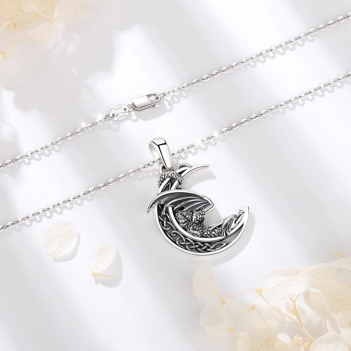 Colar Dragão Lunar Celta em Prata 925 Necklace Tesouros Vikings