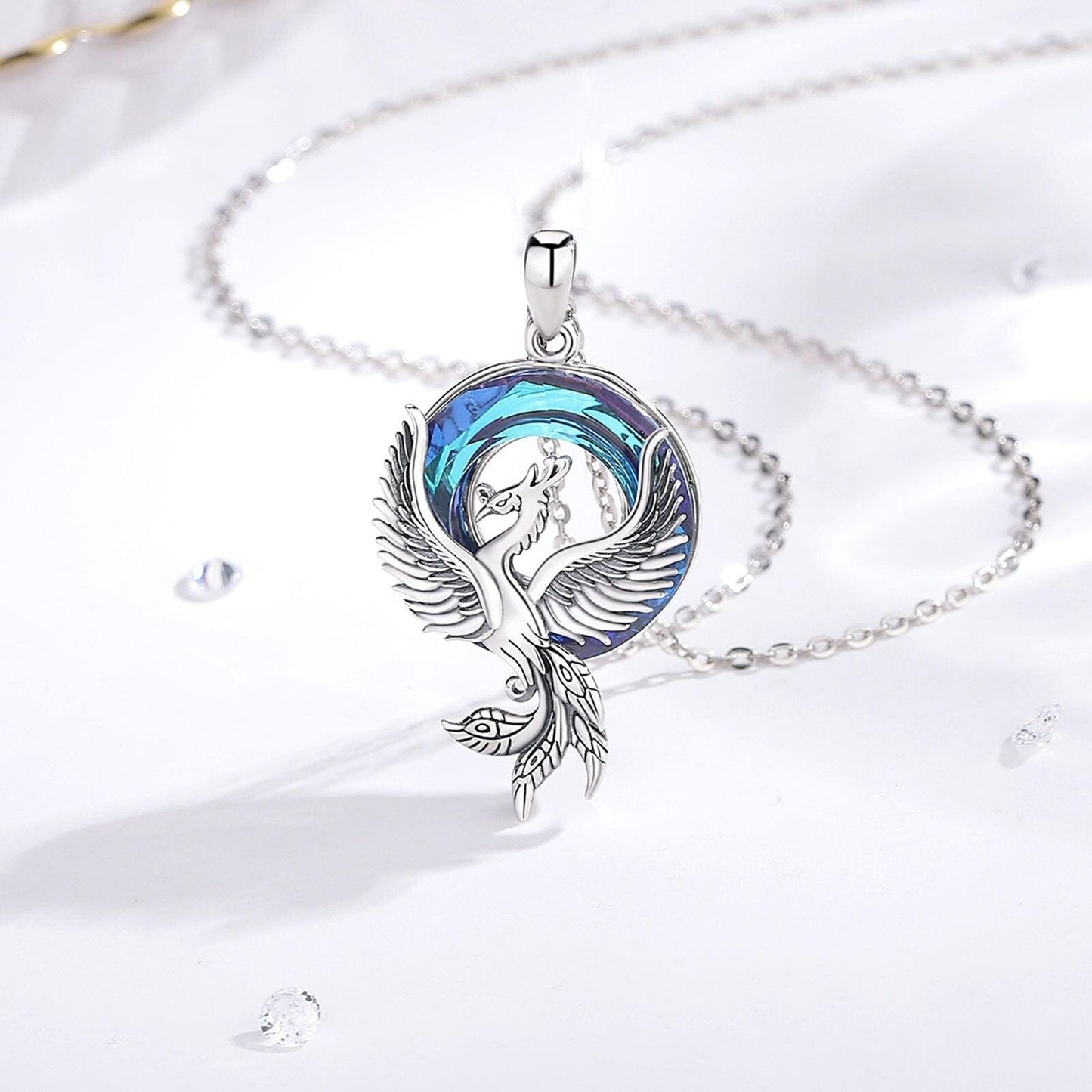 Colar Fenix de Cristal em Prata 925 Necklace Tesouros Vikings