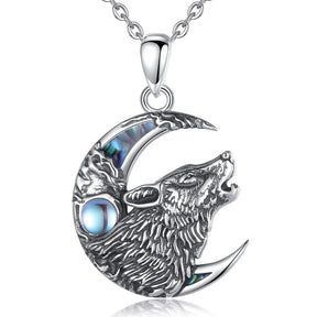 Colar Lobo Com Pedra Lunar Em Prata 925 Necklace Tesouros Vikings