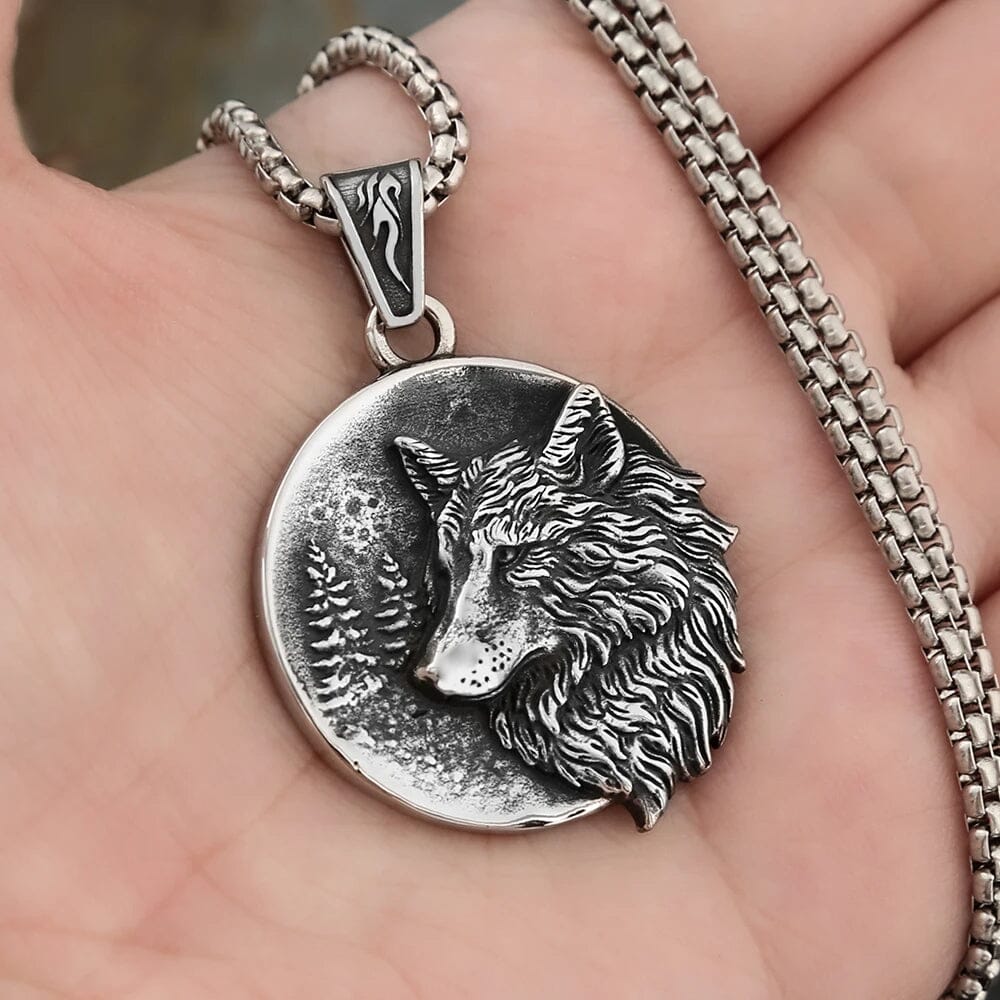 Colar Lobo de Odin em Aço Inoxidável Necklace Tesouros Vikings