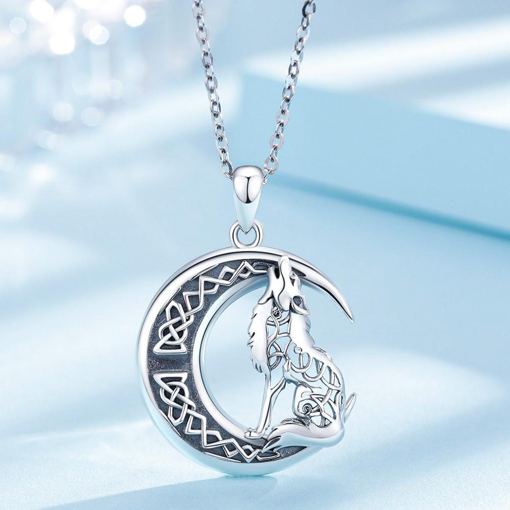 Colar Lobo Lunar em Prata 925 Necklace Tesouros Vikings