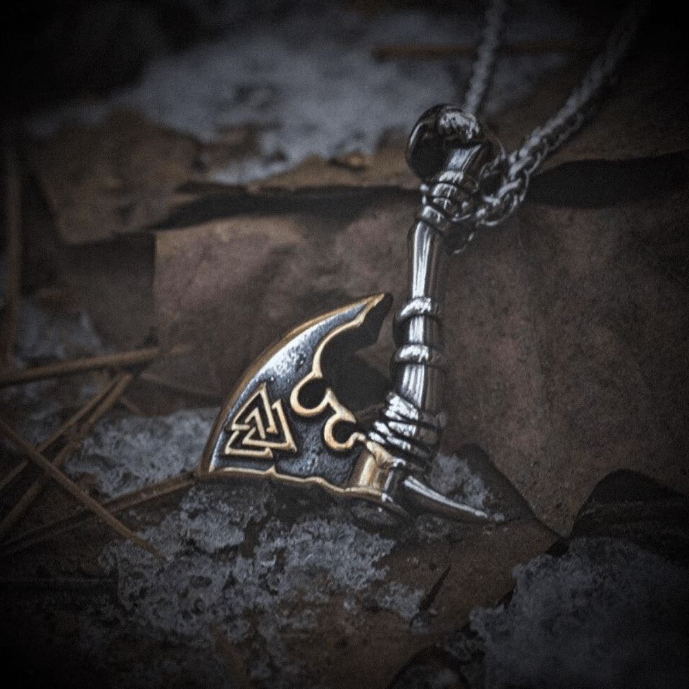 Colar Machado Valknut em Aço Inoxidável Necklace Tesouros Vikings