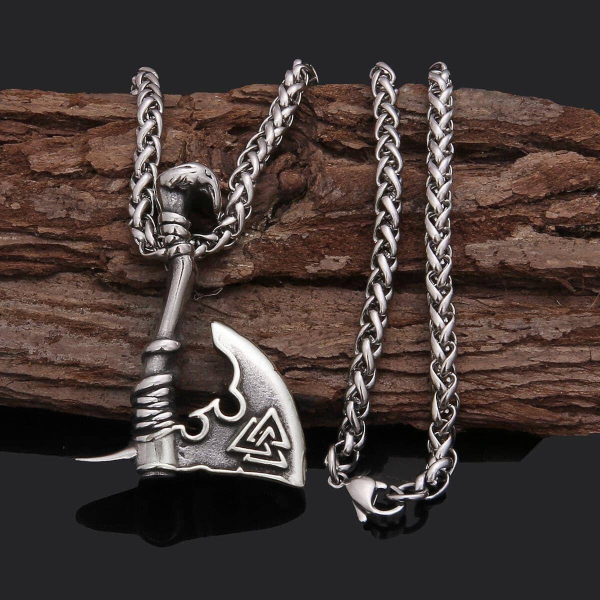 Colar Machado Valknut em Aço Inoxidável Necklace Tesouros Vikings