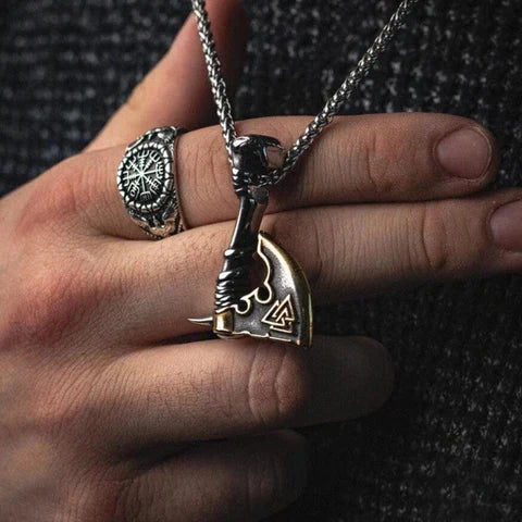 Colar Machado Valknut em Aço Inoxidável Necklace Tesouros Vikings