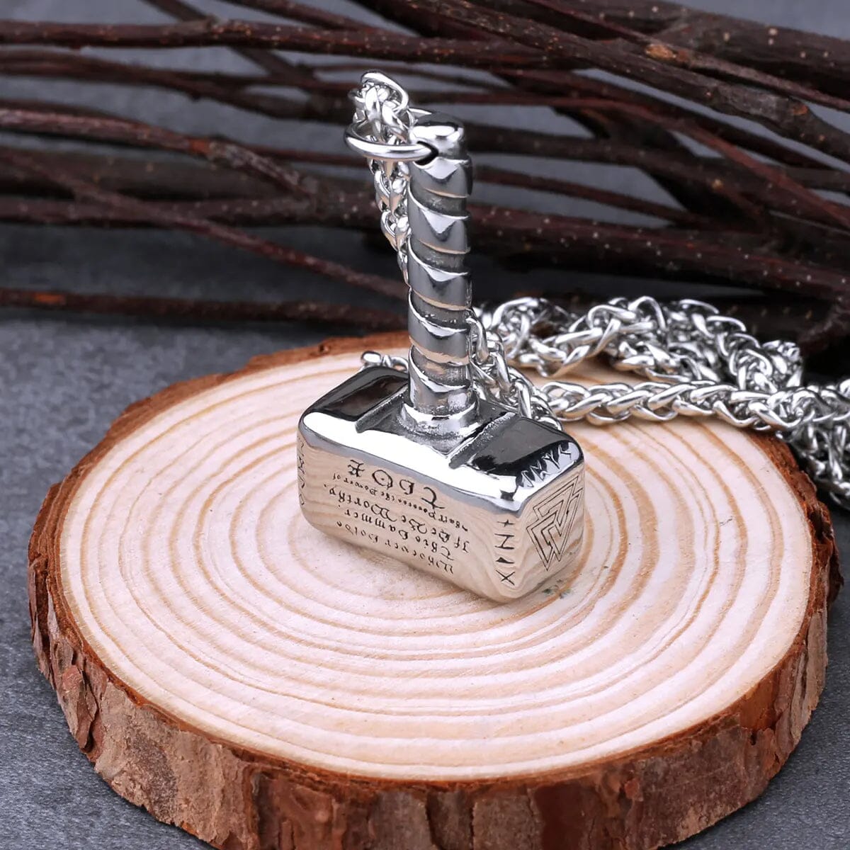 Colar Martelo Mjolnir em Aço Inoxidável Necklace Tesouros Vikings