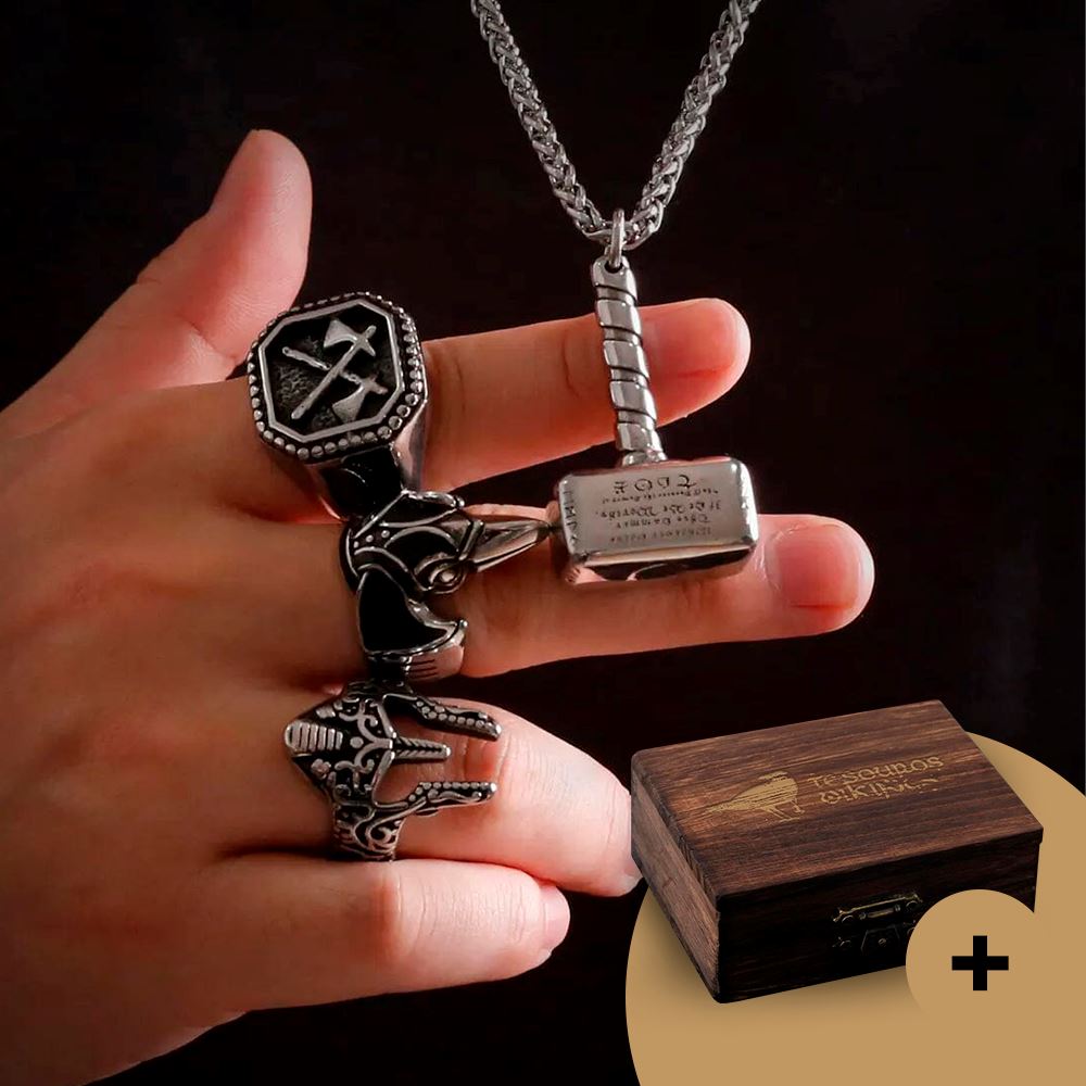 Colar Martelo Mjolnir em Aço Inoxidável Necklace Tesouros Vikings